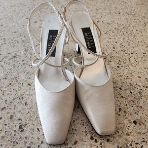 Stuart Weitzman Champagne Heels with Rhinestone Straps 9 AA